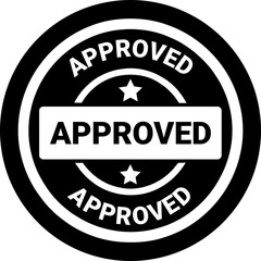 Obraz premium A black and white/transparent approved stamp with stars and text indicating validation and confirmation of quality