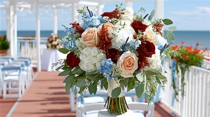 Heart Shaped Floral Arrangement with Roses for Beach Wedding Celebration