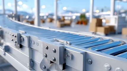 Modern High-Tech Conveyor Belt Design in Industrial Warehouse Setting