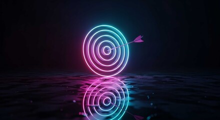 Neon target with arrow hitting the bullseye achievement goal