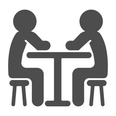 Two people solid icon, game concept. Vector graphics. Players on chairs at table sign on white background, glyph style icon for mobile or web design.