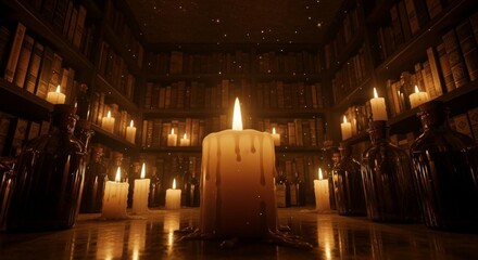 Golden Candlelight and Shadows in an Ancient Laboratory