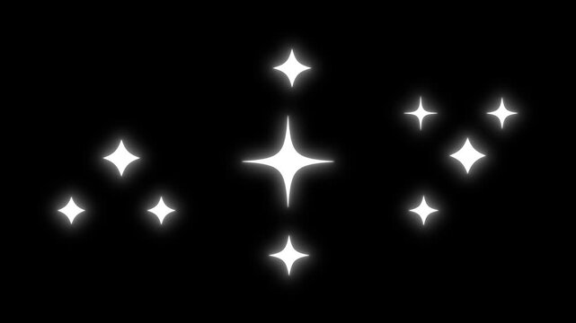 Star twinkling animation on black background featuring white glitter sparkle lights in 4K hand drawn doodle style with shining star effects for festive holiday events and celebrations