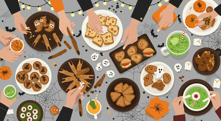 Halloween themed party with spooky snacks and creepy decorations for festive gatherings