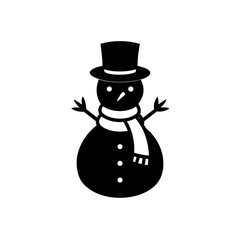Silhouette of a snowman with top hat scarf on transparent background