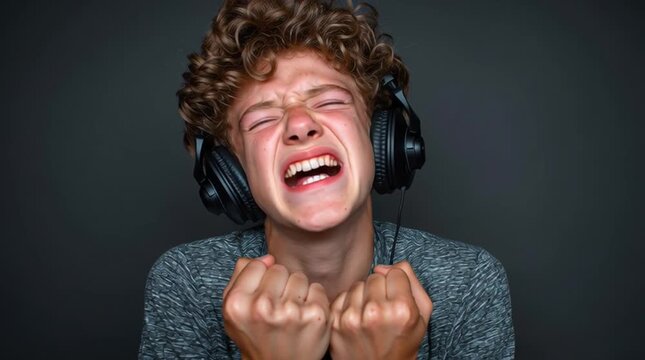 Teen expressing frustration with music playing.