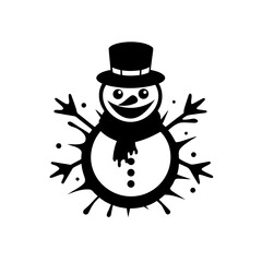 Snowman wearing hat and scarf illustration on transparent background silhouette