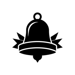 Illustration of a decorative black bell on transparent background silhouette