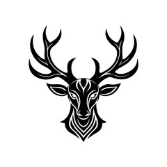 Stylized deer head with large antlers art on transparent background silhouette