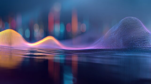 A vibrant digital backdrop featuring glowing dots and colorful light trails, symbolizing data transfer