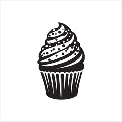 Stylized Cupcake Silhouette with Swirled Frosting and Sprinkles Detail.
