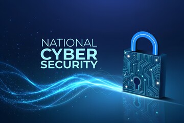National cyber security concept with glowing padlock and digital circuit patterns isolated on white background
