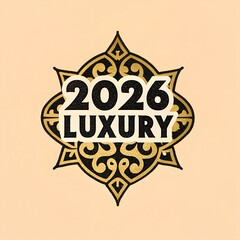 Elegant 2026 luxury emblem with ornate golden design on soft peach background