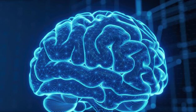 Futuristic digital brain with glowing connections.
