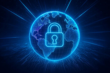 global lock on blue background