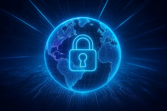 global lock on blue background