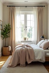 Serene Nursery Softly Lit Room Prepared for Babys Arrival. Neutral Tones, Cozy Textiles, and Thoughtful Details Create a Peaceful Haven for Rest and Bonding.