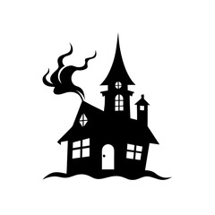 Silhouette of a spooky haunted mansion house on transparent background