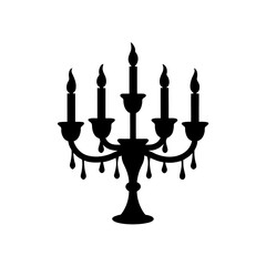 Silhouette of a candelabra with candles on transparent background