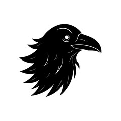 Silhouette of a crow head in black color on transparent background