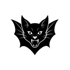 Silhouette of a bat with pointy fangs out on transparent background