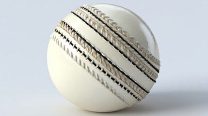 A pure white cricket ball with a softly textured seam situated on an unadorned background, perfect for illustrating sports equipment, publicizing cricket events, and crafting designs that evoke
