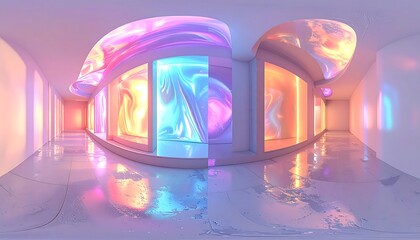 Pastel, glowing, arched corridor