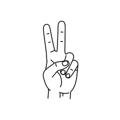 Hand peace sign gesture drawing artistic line art for symbol of victory hope and tranquility celebration isolated on white background