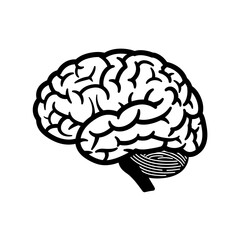 Stylized black and white human brain anatomy representation scientific medical symbol intelligent thinking concept isolated on white background