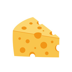 Delicious slice of swiss cheese with iconic holes isolated on for food and culinary concepts isolated on white background