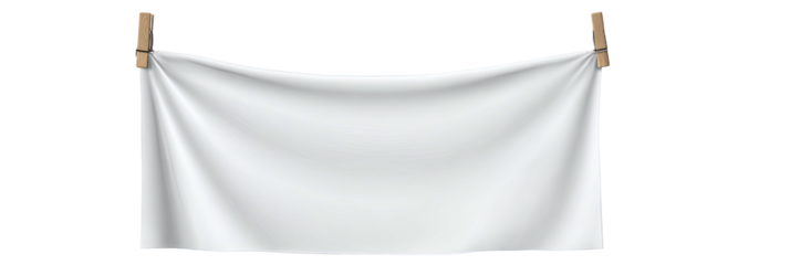 A clean, white cloth hangs from wooden clothespins on a string, against a black backdrop