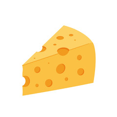 Delicious yellow swiss cheese wedge with characteristic holes isolated on a for food photography and culinary concepts isolated on white background