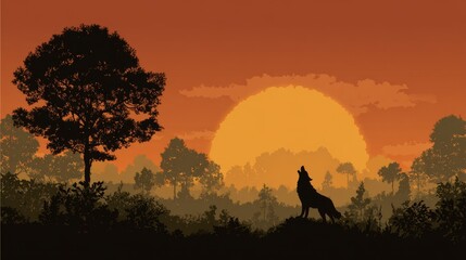 Naklejka premium The Alpha wolf illustration is a digital artwork that features a detailed and realistic representation of a majestic wolf, positioned against a dramatic abstract background, and is perfect for themes