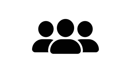 Simple black silhouette icon representing a group of three people or users for digital design and communication applications isolated on white background