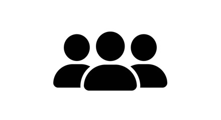 Simple black silhouette icon representing a group of three people or a team standing together creating a sense of community and collaboration isolated on white background