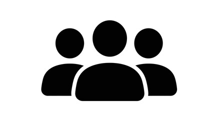 Simple silhouette group of three people icons for teamwork business social media and community concepts clean and modern graphic element isolated on white background