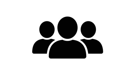 Simple black icon silhouette of three people symbolizing teamwork community group and networking concepts for digital use isolated on white background