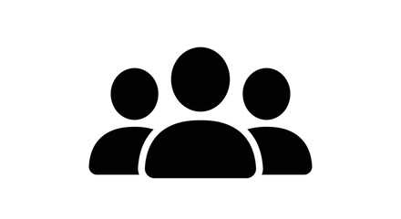 Three person group icon silhouette symbol representing teamwork community people connection and social networking isolated on white background