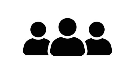 Simple silhouette icons representing three people grouping together standing together teamwork concept social connection community membership unity symbol isolated on white background