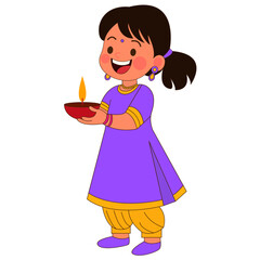 Girl holding diya illustration