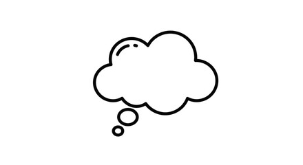 Hand drawn thought bubble icon with small bubbles indicating thinking process simple outline graphic for ideas and communication isolated on white background