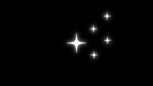 4K twinkle star animation with glitter sparkle on a black background featuring white hand drawn stars blinking in a festive twinkling light effect for celebration or magical themes