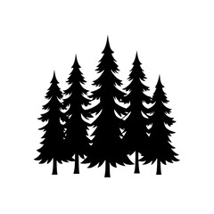 Obraz premium Silhouette of five evergreen trees forest on transparent background