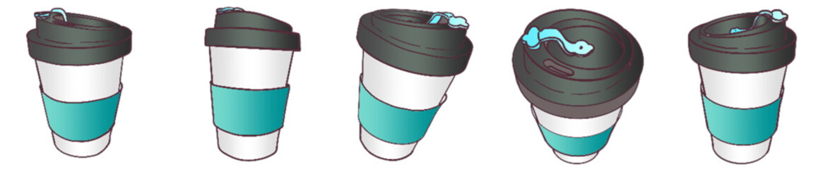 Takeaway Coffee Cup with Lid and Sleeve – Cute Hand Drawn Reusable Cup Clipart for Cafe, Beverage and Morning Drink Theme