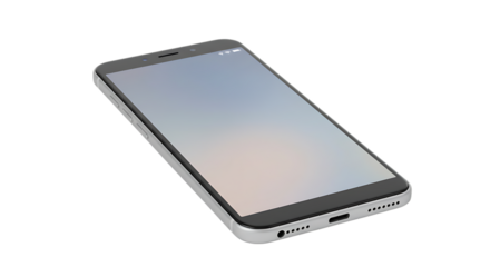 Mobile phone with blue screen isolated on white background