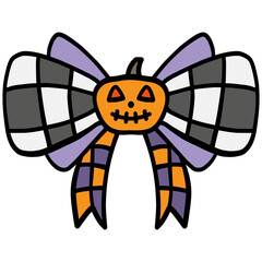 halloween Colorful Halloween bow with pumpkin design and spooky elements in doodle color line style