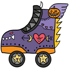 halloween Colorful roller skate with fun, whimsical designs. in doodle color line style
