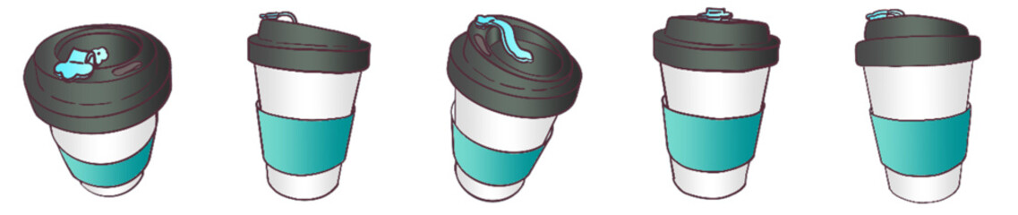 Takeaway Coffee Cup with Lid and Sleeve &ndash; Cute Hand Drawn Reusable Cup Clipart for Cafe, Beverage and Morning Drink Theme