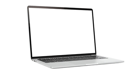 Laptop on white background with blank screen isolated for office and technology use