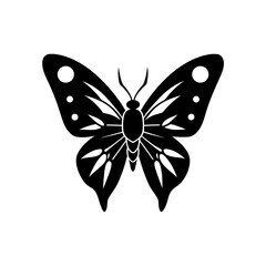 Simple black and white butterfly graphic on transparent background silhouette